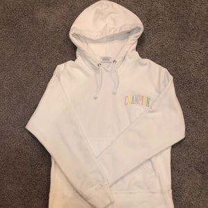 champion white rainbow pastel hoodie.